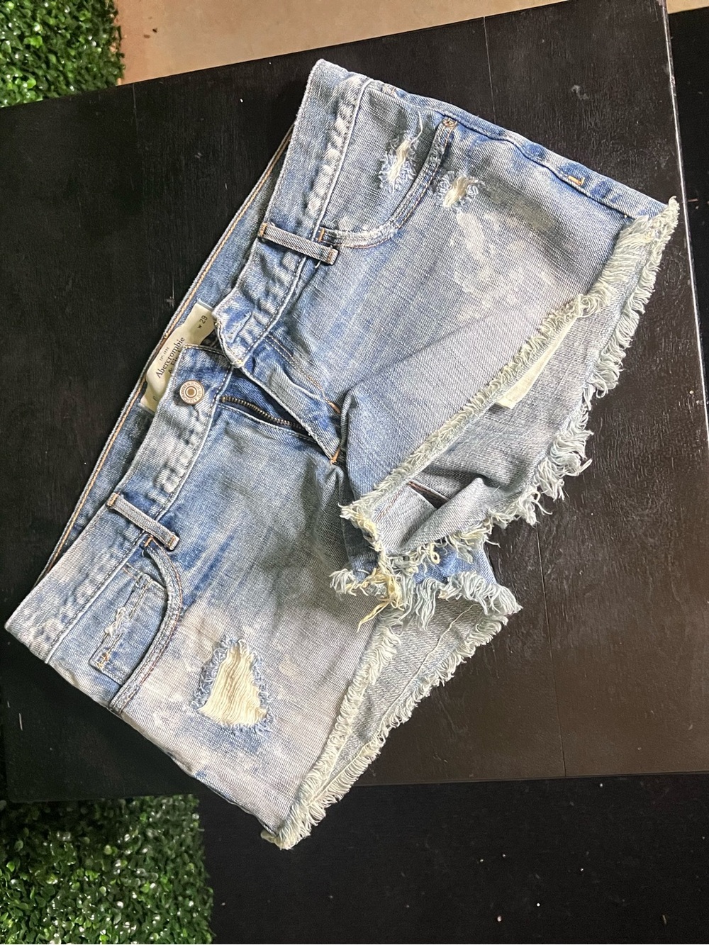 Abercrombie & Fitch Light Wash Distressed Denim Cutoff Shorts